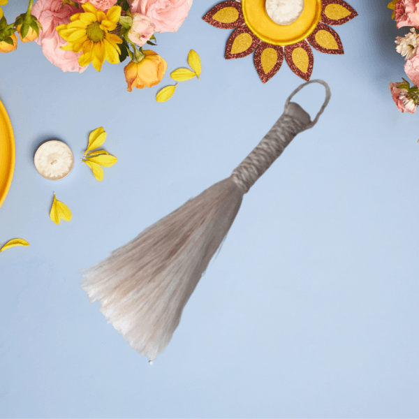 Banana Fiber Pooja Small Broom (9 Inches) for DEVGHAR| Jhadu with 7 cm Long Handle with a loop.