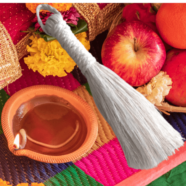 Banana Fiber Pooja Small Broom (9 Inches) for DEVGHAR| Jhadu with 7 cm Long Handle with a loop.