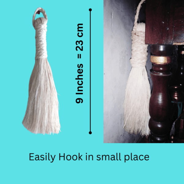 Banana Fiber Pooja Small Broom (9 Inches) for DEVGHAR| Jhadu with 7 cm Long Handle with a loop.